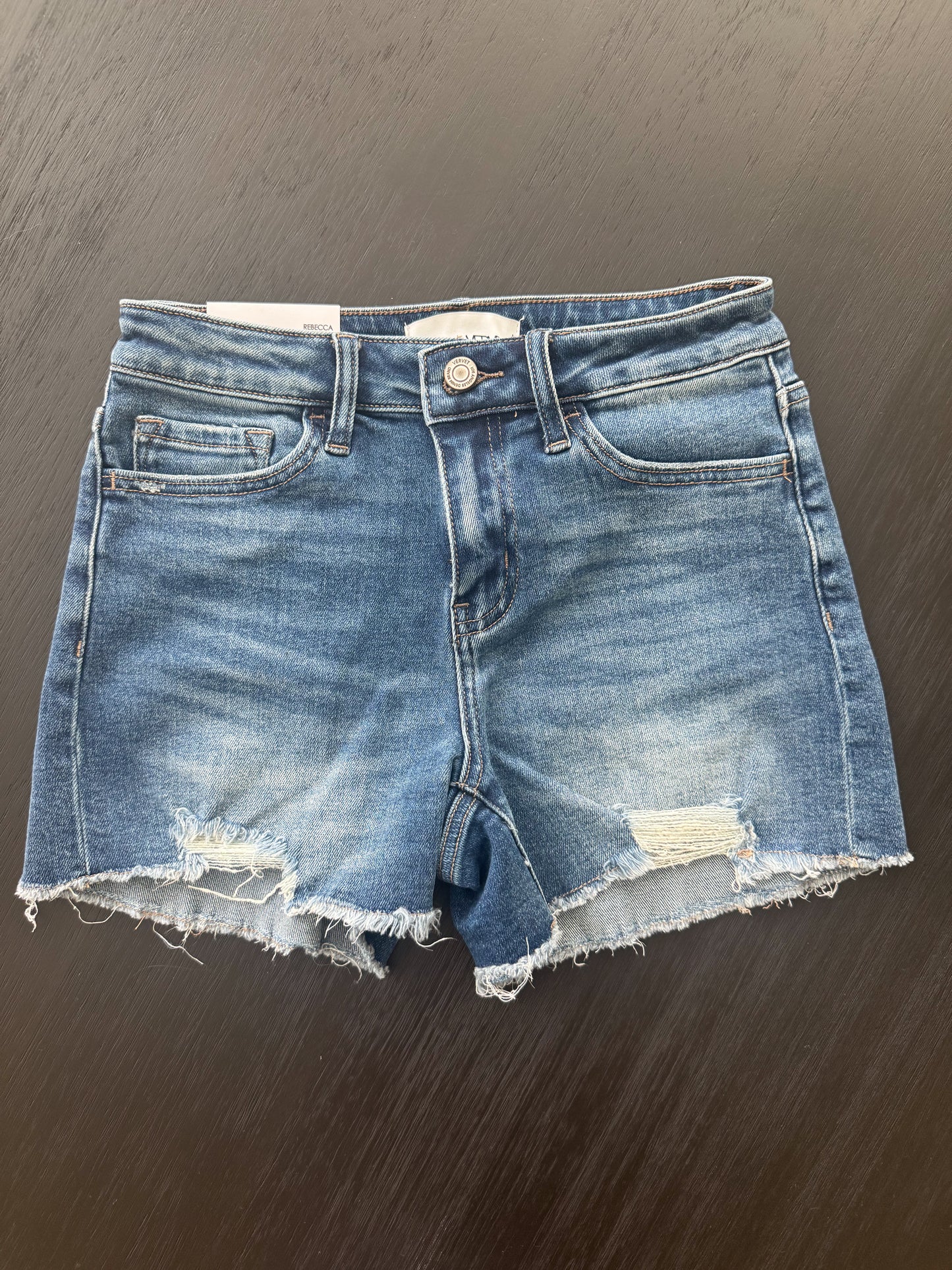 Mid Rise Raw Hem Shorts