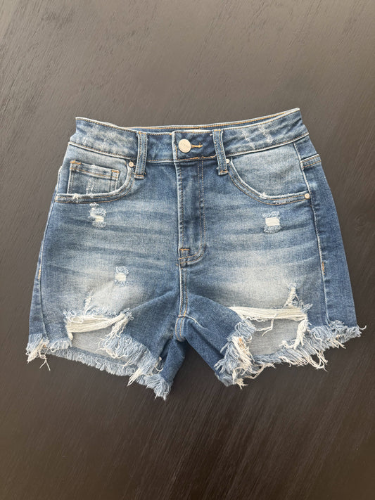 High Rise Distressed Shorts