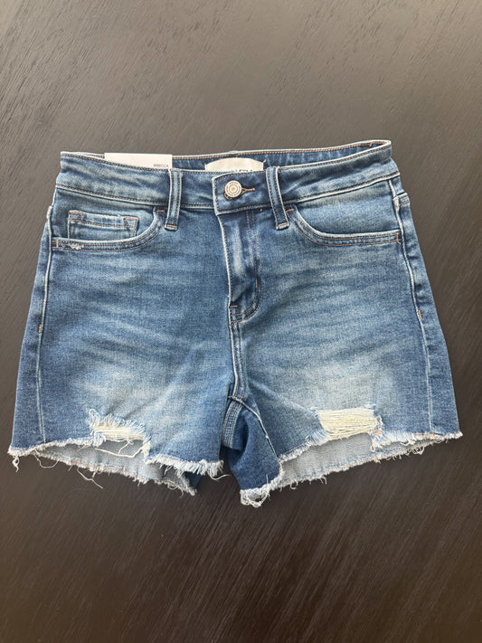 Mid Rise Raw Hem Shorts