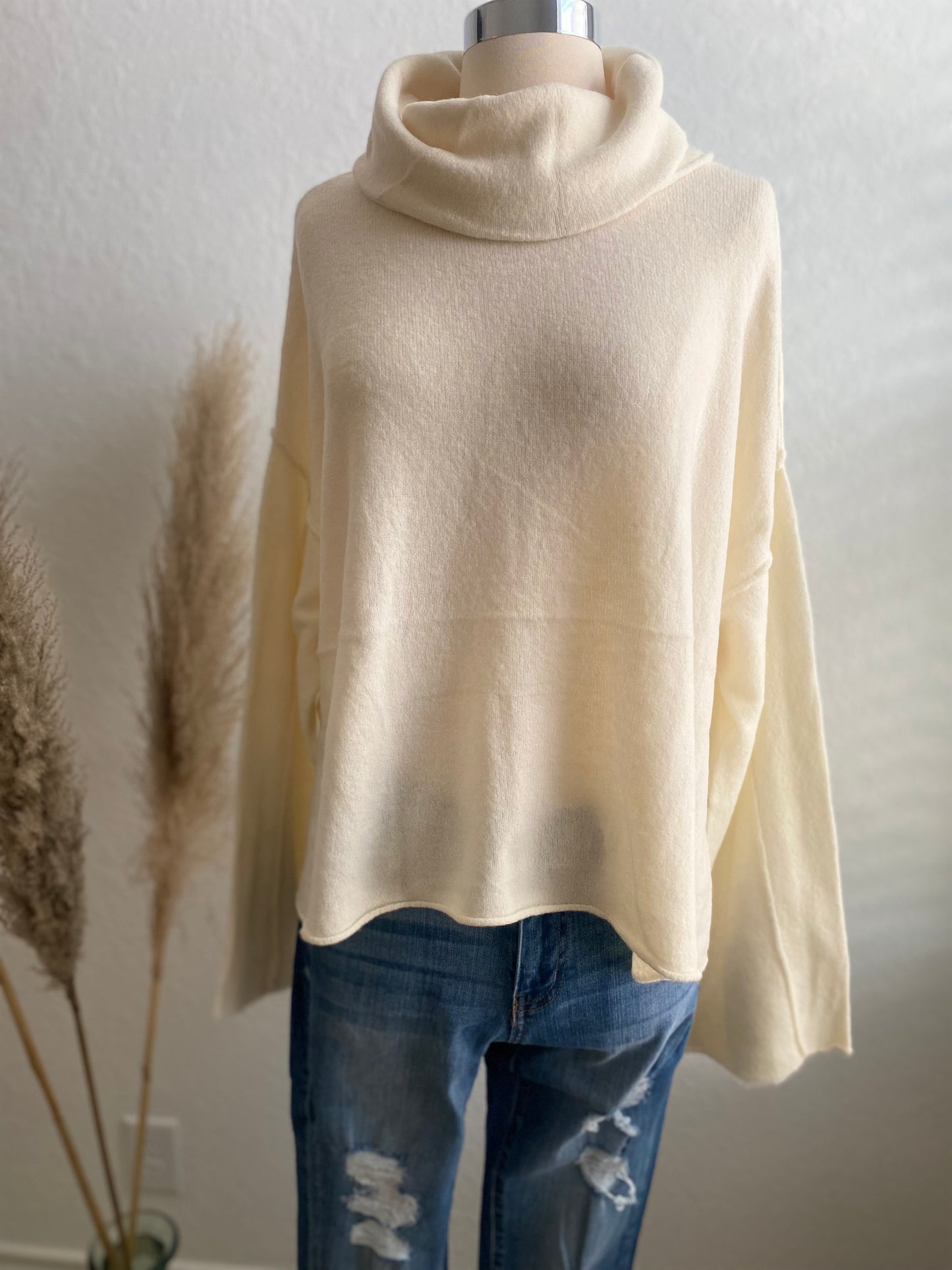 Cream Bell Sleeve Turtleneck Sweater