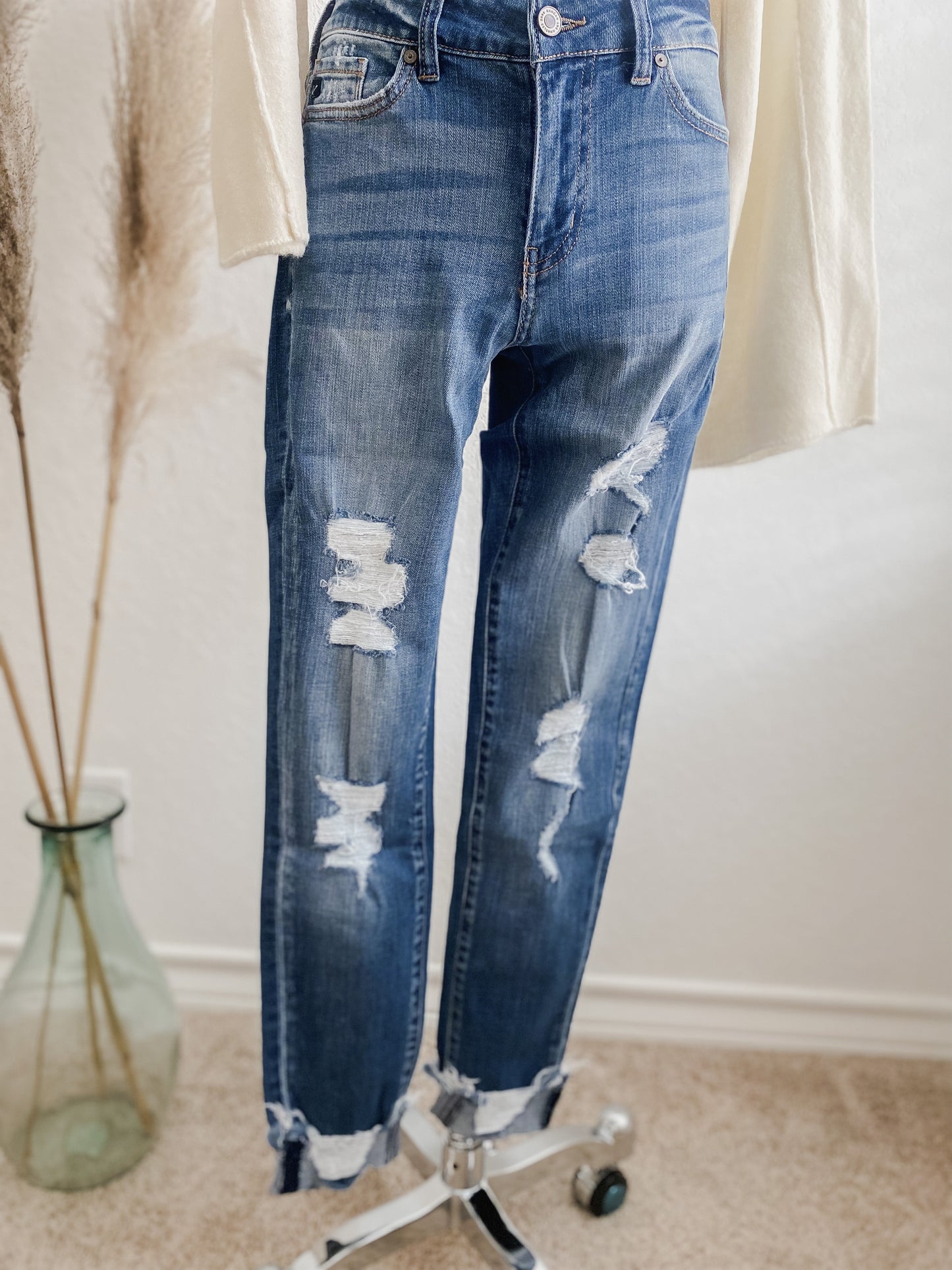 Mid Rise Super Skinny Distressed Jean