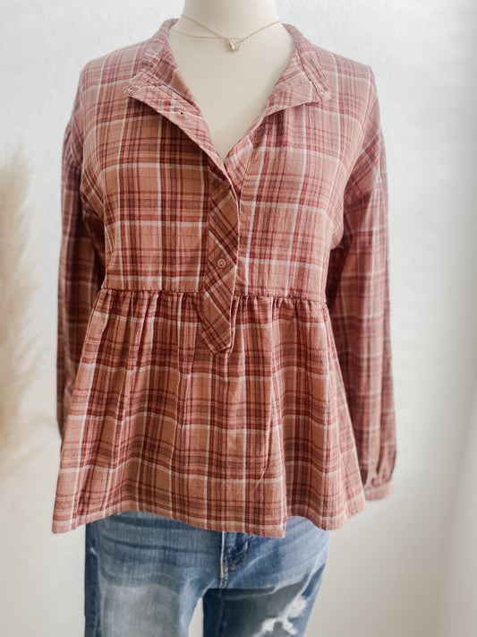 Plaid Babydoll Blouse