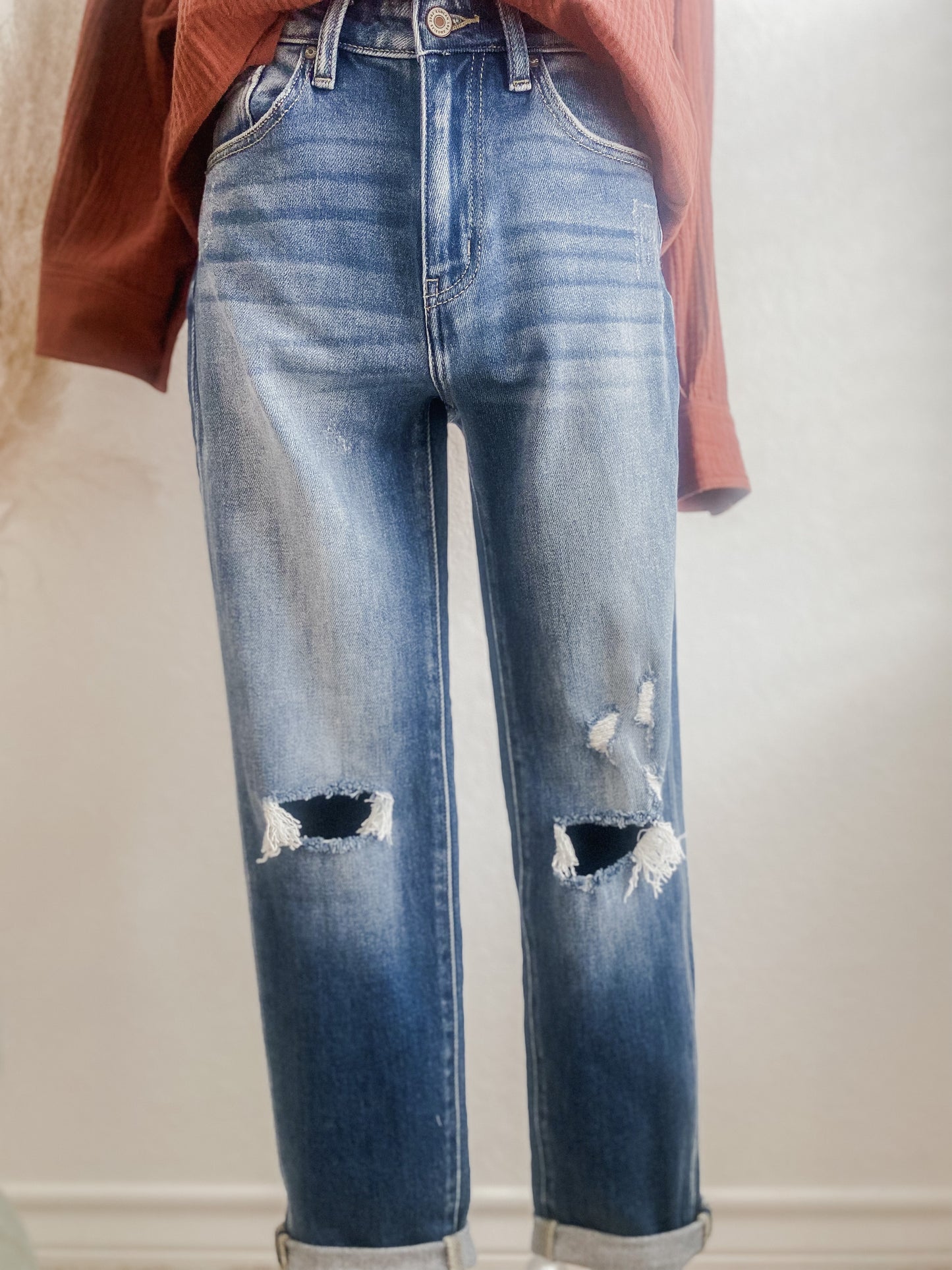 High Rise Straight Cuffed Jean